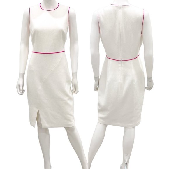 Black Halo Puma Sleeveless Sheath Dress Pebble Crepe White Sugar/Pink Size 8 - Picture 3 of 16